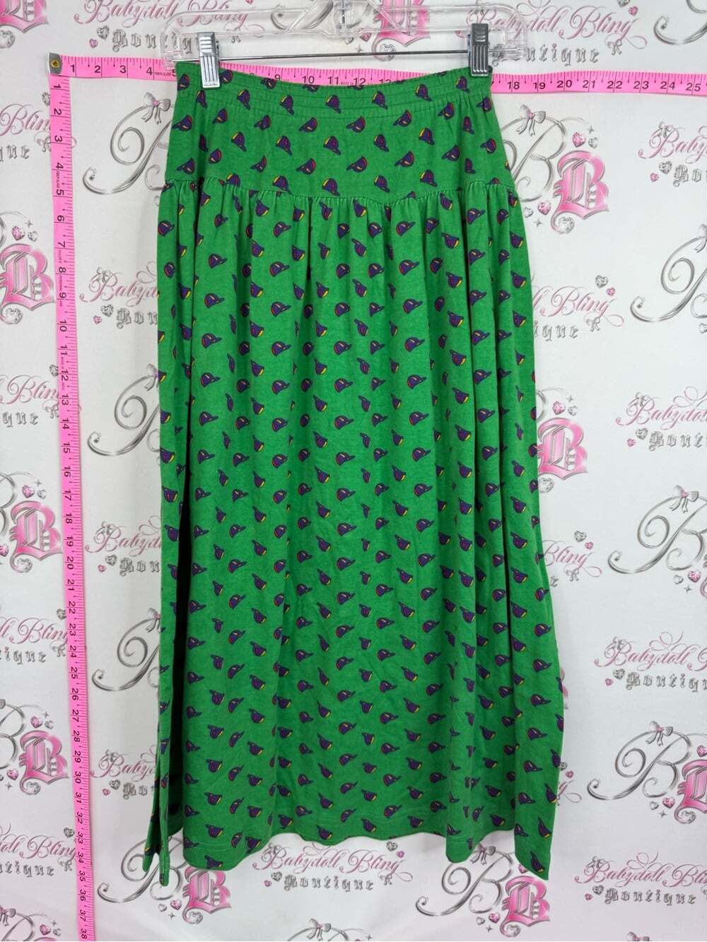 Adrienne Vittadini sport skirt hats vintage Green Maxi Skirt with Purple Print